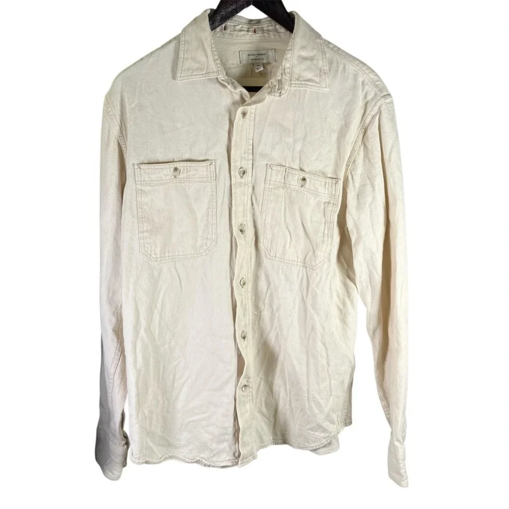 Banana Republic Mens Beige Standard Fit Cotton Hemp Blend Shirt - Medium‎